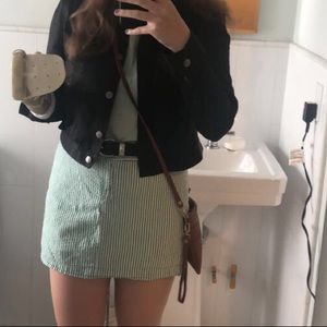 Green Seersucker Mini Skirt
